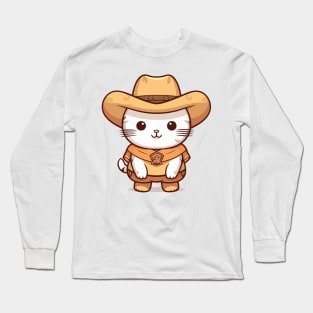 Kawaii Cute Cat with a Cowboy Hat Long Sleeve T-Shirt